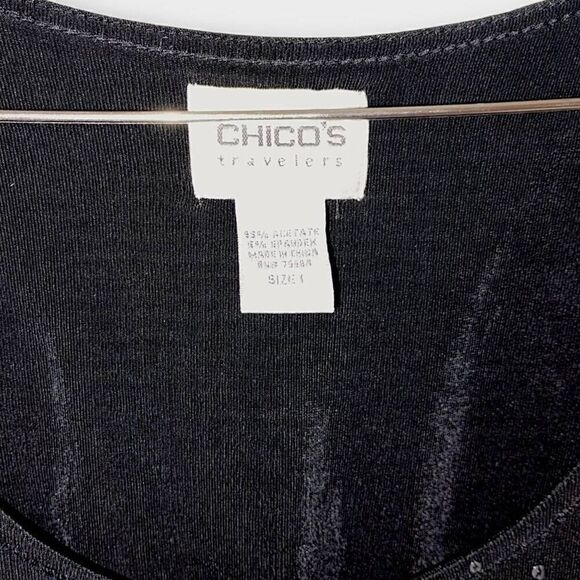Chicos Traveler Womens Sweater Tank Sz 1 (8 US)  Black Sequins Knit Holiday Glam - Picture 5 of 7